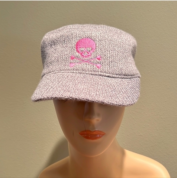 Juicy Couture Accessories - RARE HTFJuicy Couture Silver Metallic Cadet Style Cap Knit With Pink Embroidery